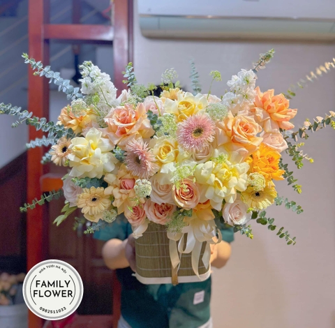 Lẵng hoa tone cam tặng bố ! Anh trai , em trai ở Hà Nội ! Hoa chúc mừng Hà Nội