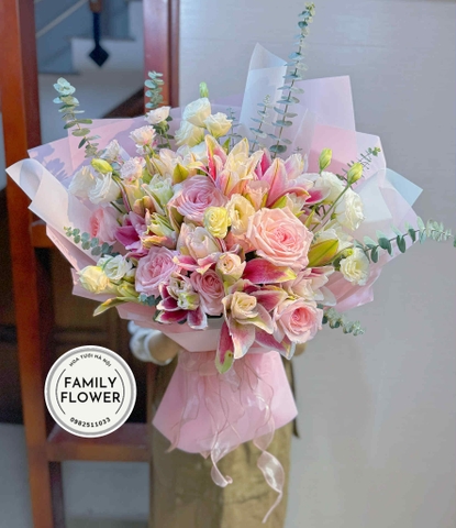 Bó hoa ly kép mix hoa lá phụ tặng sinh nhật mẹ ở Hà Nội ! Hoa ly kép Hà Nội