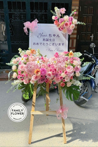 Kệ hoa khung tranh tone hồng   chúc mừng khai trương ở Hà Nội ! Hoa khai trương Hà Nội