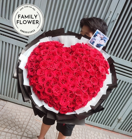 Bó hoa hồng trái tim 99 bông tặng vợ, người yêu, bạn gái ở Hà Nội - Hoa hồng đỏ Hà Nội