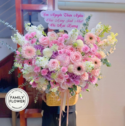 Hoa sinh nhật Cầu Giấy Hà Nội ! Lẵng hoa hồng tặng sinh nhật quận Cầu Giấy