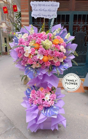 Kệ hoa 2 tầng  tone tím chúc mừng khai trương ! Mua hoa khai trương , hoa khai trương Hà Nội