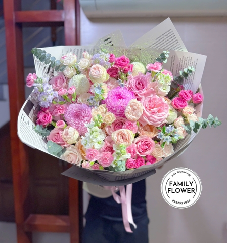Bó Hoa 20/10 Tone Hồng Pastel Đẹp Sang Trọng – Hoa Tặng Ngày Phụ Nữ Hà Nội | Family Flower