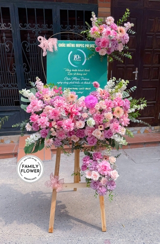 Kệ hoa khung tranh tone tím hồng chúc mừng - Điện hoa Hà Nội - Giao hoa nhanh hà nội