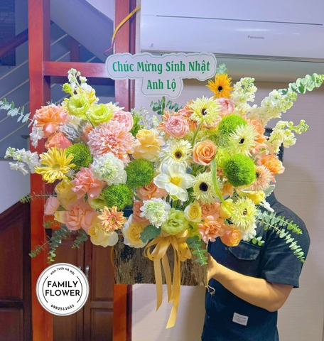 Lẵng Hoa Sinh Nhật Tone Vàng Cam Pastel – Hoa Tươi Hà Nội - Hoa sinh nhật Hà Nội