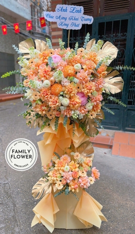 Cây hoa tone cam vàng chúc mừng khai trương quận Cầu Giấy , Đống Đa Hà Nội ! Hoa khai trương Hà Nội