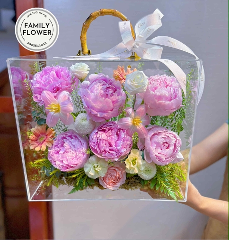 Vali hoa mẫu đơn mix tulip tặng chúc mừng sinh nhật mẹ tại Ba Đình Hà Nội ! Mua hoa tươi online tại Hà Nội