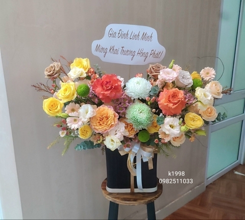 Lẵng hoa tone cam vàng chúc mừng sinh nhật tại Hà Nội - Hoa tươi Hà Nội - Đặt hoa online