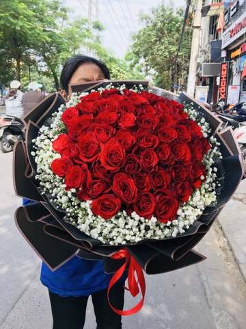 Hoa hồng đỏ mix hoa baby đep tại Hà Nội - Bó hoa chúc mừng - Hoa tươi Hà Nội