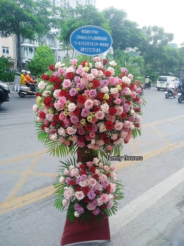 Cây hoa khai trương tone hồng đỏ mừng khai trương tại Hà Nội - Điện hoa Hà Nội - Hoa tươi Hà Nội