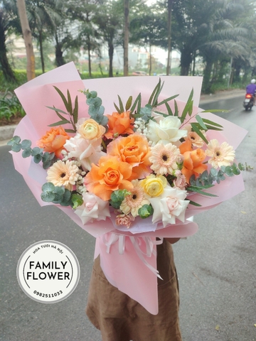 Bó hoa sinh nhật tone màu tone cam cao cấp _ Hoa tươi Cầu Giấy_ Điện hoa Hà Nội.