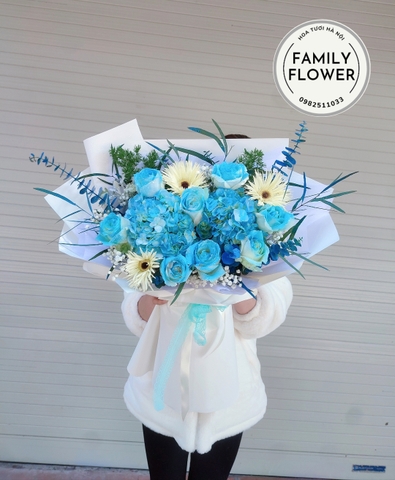 Bó hoa hồng xanh tặng sinh nhật ông xã, bạn trai đẹp ở quận Cầu giấy - Ba Đình - Hà Nội
