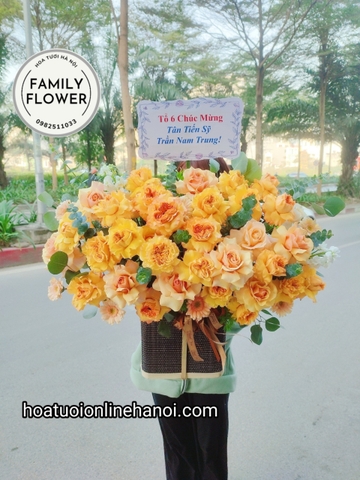 Hoa chúc mừng . Lẵng hoa cam chúc mừng lên chức đẹp tại quận Cầu Giấy