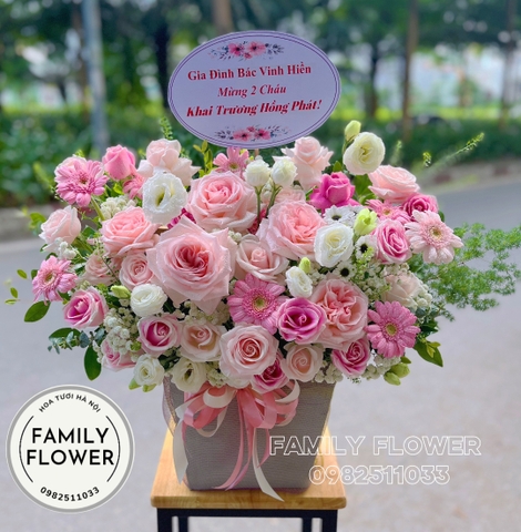 Lẵng hoa hồng chúc mừng khai trương , sinh nhật quận Cầu Giấy , Ba Đình , Hoàn Kiếm ,HÀ Nội , hoa Hà Nội