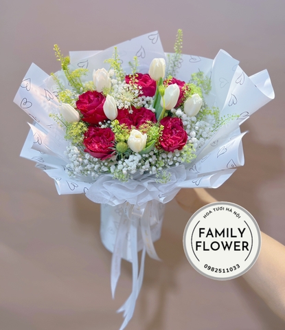 Bó hồng đỏ mix tulip tặng chúc mừng sinh nhật tại Ba Đình Hà Nội ! Mua hoa tươi Hà Nội