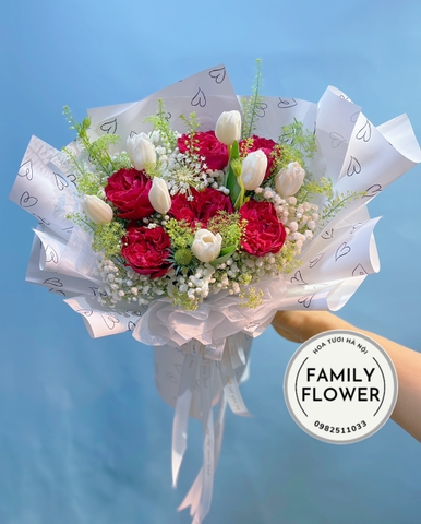 Bó hồng đỏ mix tulip tặng chúc mừng sinh nhật tại Ba Đình Hà Nội ! Mua hoa tươi Hà Nội