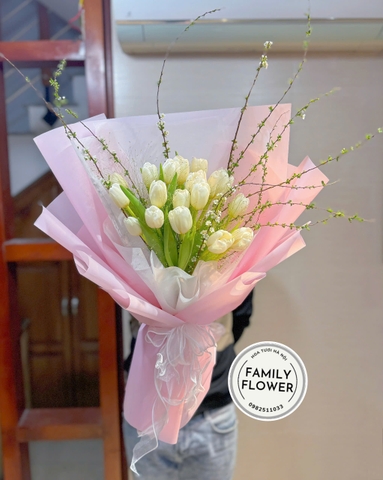 Hoa hoa tulip trắng tặng sinh nhật quận Cầu Giấy , Ba Đình Hà Nội ! Bó hoa tulip trắng