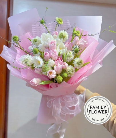 Bó hoa tulip hồng mix trắng tặng sinh nhật bạn gái , người yêu quận Tây Hồ Hà Nội ! Hoa tulip Hà Nội