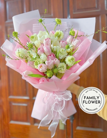 Bó hoa tulip hồng mix trắng tặng sinh nhật bạn gái , người yêu quận Tây Hồ Hà Nội ! Hoa tulip Hà Nội