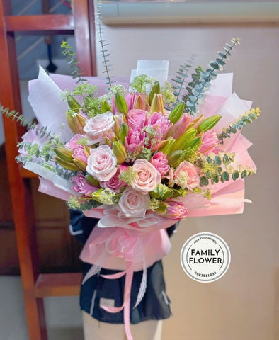 Bó hoa ly kép mix hồng Ohara tặng chúc mừng valentine tại Hà Nội ! Hoa valentine tặng chúc mừng người yêu Ba Đình