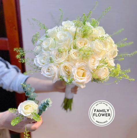 Bó hoa cưới cô dâu! Bó hoa hồng trắng tay cầm cô dâu ! Hoa tươi Hà Nội