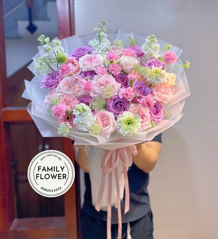 Bó hoa tone hồng tím tặng chúc mừng sinh nhật bạn bè , người yêu,... tại Hà Nội ! Mua hoa tươi Ba Đình Hà Nội