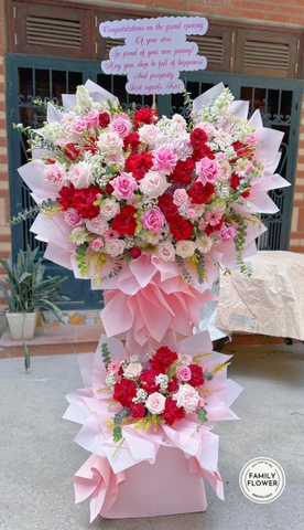 Kệ hoa tone đỏ hồng tặng chúc mừng khai trương tại Hà Nội ! Mua hoa tươi online tại Ba Đình Hà Nội