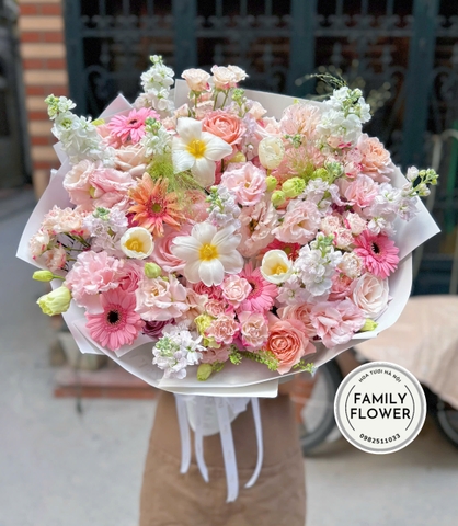 Bó hoa tone hồng phấn tặng chúc mừng sinh nhật người yêu tại Hà Nội ! Mua hoa tươi online Hà Nội