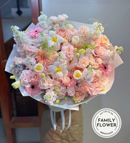 Bó hoa tone hồng phấn tặng chúc mừng sinh nhật người yêu tại Hà Nội ! Mua hoa tươi online Hà Nội