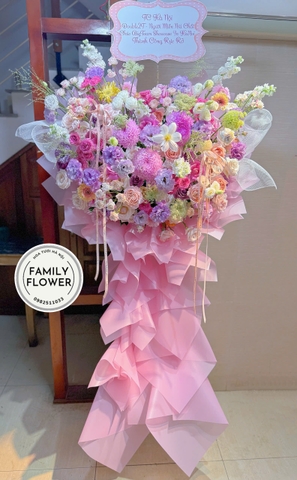 Kệ hoa tone hồng chúc mừng khai trương ở quận Hoàn Kiếm Hà Nội , hoa khai  trương Hoàn Kiếm