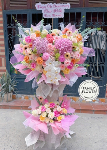 Kệ hoa tone hồng chúc mừng khai trương ở quận Đống Đa Hà Nội ! Hoa tươi Hà Nội