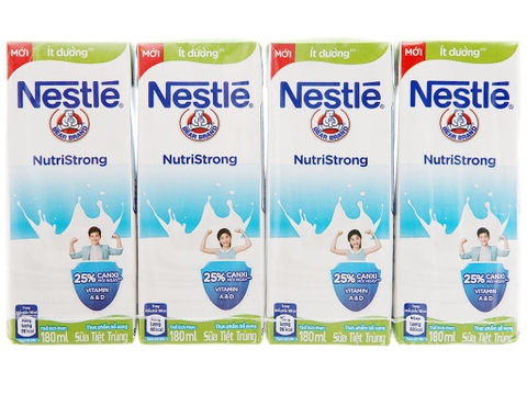 Lốc 4 hộp sữa tiệt trùng ít đường Nestlé NutriStrong 180ml