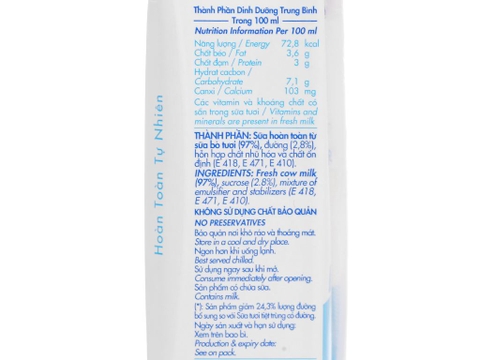 Thùng 48 hộp sữa tươi tiệt trùng ít đường Dalat Milk 180ml