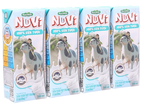 Thùng 48 hộp sữa tươi tiệt trùng Nuvi ít đường 180ml