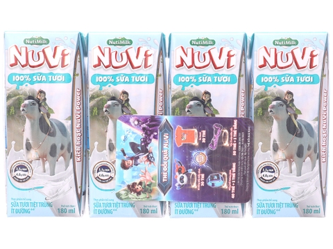Thùng 48 hộp sữa tươi tiệt trùng Nuvi ít đường 180ml