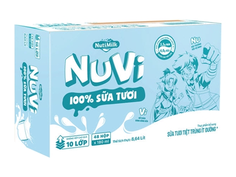 Thùng 48 hộp sữa tươi tiệt trùng Nuvi ít đường 180ml