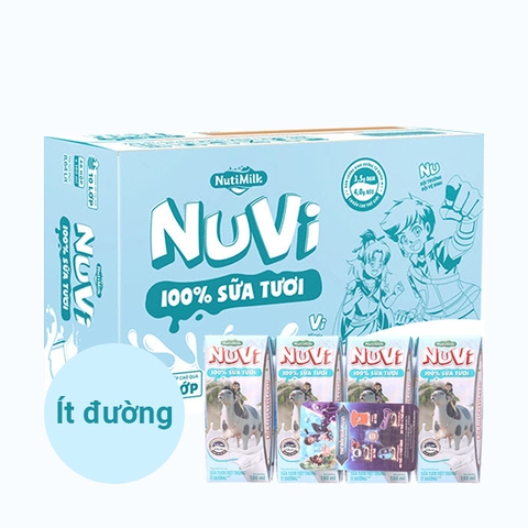 Thùng 48 hộp sữa tươi tiệt trùng Nuvi ít đường 180ml