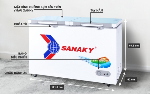 Tủ đông Sanaky VH-3699W4KD, inverter 270 lít, 2 ngăn, mặt kính cường lực