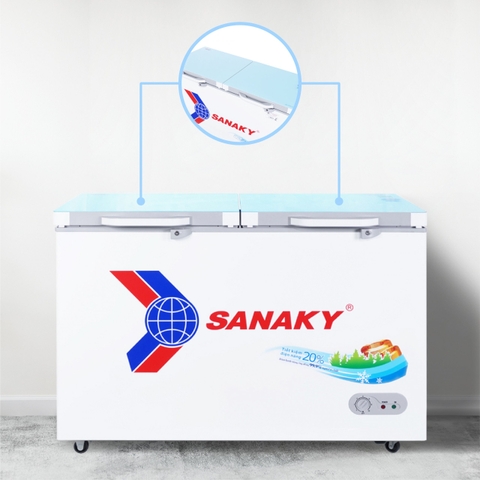 Tủ đông Sanaky VH-4099W2KD, 280 lít, 1 ngăn đông, 1 ngăn mát, dàn lạnh đồng, mặt kính cường lực