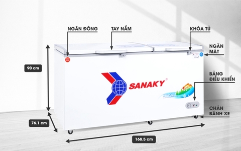 Tủ đông Sanaky VH-6699W1, 485 lít, 2 ngăn đông/mát, dàn lạnh đồng