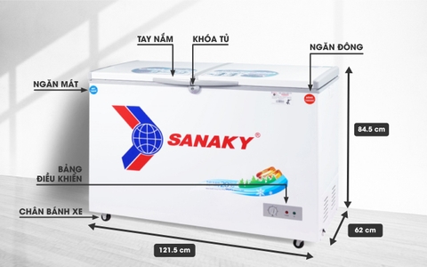 Tủ đông Sanaky VH-3699W1, 260 lít, 1 ngăn đông, 1 ngăn mát, dàn lạnh đồng