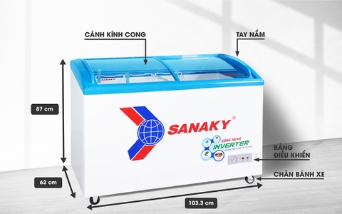 Tủ đông sanaky VH-3899K3, inverter 260 lít, 1 ngăn đông, nắp kính lùa