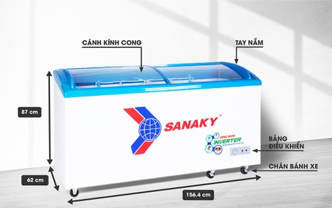 Tủ đông sanaky VH-6899K3, inverter 437 lít, 1 ngăn, dàn đồng, nắp kính lùa