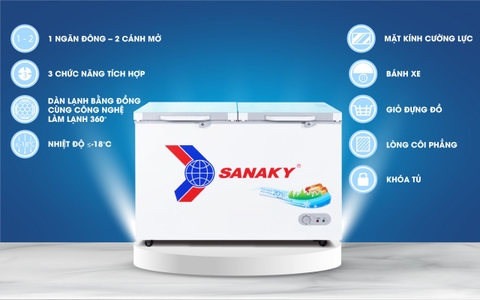 Tủ đông Sanaky VH-2599A2KD, 208 lít, 1 ngăn đông, mặt kính cường lực