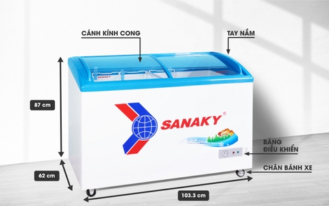 Tủ đông sanaky VH-3899K, 260 lít, 1 ngăn đông, dàn lạnh đồng, nắp kính lùa