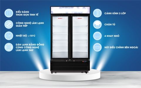 Tủ đông sanaky VH 1368K, tủ đứng, cánh kính 3 lớp