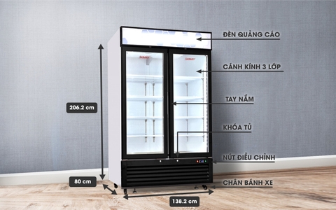 Tủ đông sanaky VH 1368K, tủ đứng, cánh kính 3 lớp