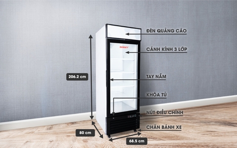 Tủ Đông Sanaky VH-768K tủ đứng, cánh kính 3 lớp