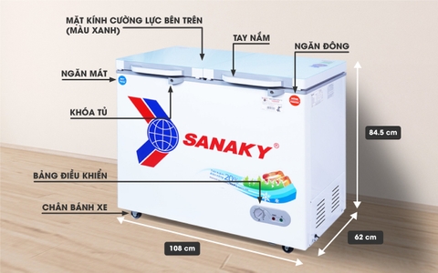 Tủ đông Sanaky VH-2899A2KD, 235 lít, 1 ngăn đông, dàn lạnh đồng, mặt kính cường lực