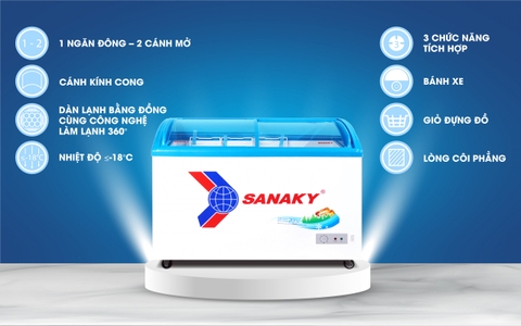 Tủ đông sanaky VH-4899K, 324 lít, 1 ngăn đông, dàn lạnh đồng, nắp kính lùa